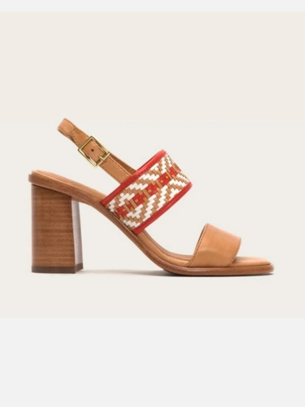 Frye Amy Open Toe Braided Leather Ankle Strap Block Heel Sandals Orange Tan 9.5